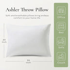 Ashler Throw Pillow Inserts- 20x26 Pillow Inserts with Air Layer, Premium Bed and Couch Pillows - Indoor Decorative Throw Pillow, Lumbar Cushion Sham Stuffer, Pack of 2, White
