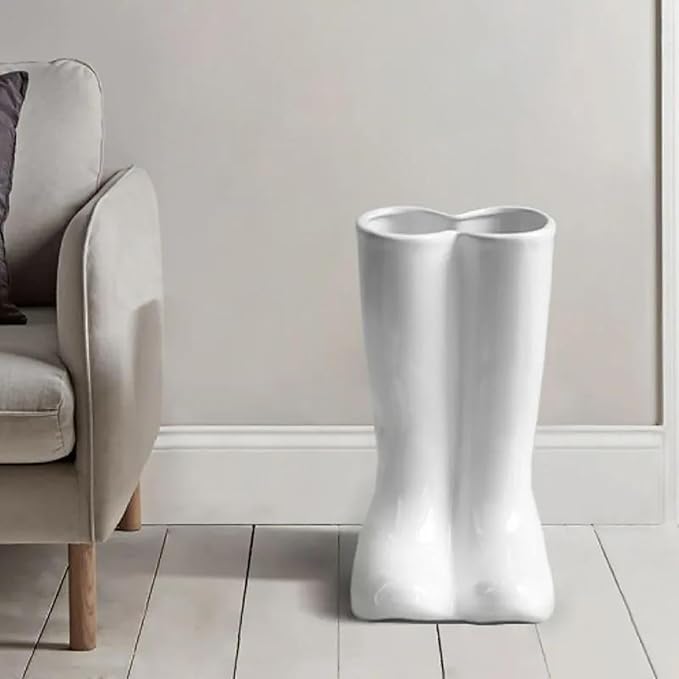 Ceramic Umbrella Stand Rack, Tall Rain Boots Umbrella Holder Rack,Entryway Canes/Walking Sticks Rain Umbrella Storage Holder for Hallway Home Office Decor(13.3 * 10.2 * 7.5inch, White)
