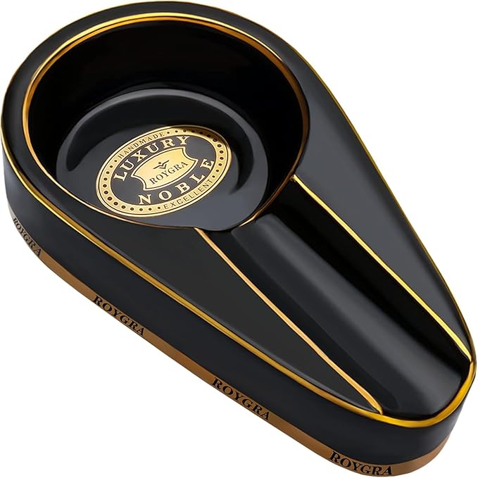 roygra Ceramic Ash Tray, Cigar Ashtray for Outside Patio, Outdoor Ashtray, Cigar Ashtrays for Outdoors with Holder, Cigars Smoking Accessories for Men, Home Décor, Ashtrays for Smokers Indoor - Black