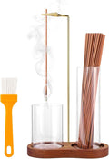 2 in 1 Incense Holder for Sticks with Glass Ash Catcher, Upside Down Anti-Ash Incense Stick Burner for Outdoor Patio, Modern Vertical Incense Holder for Home Decor, Spa, Meditation and Reddish Brown