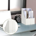 Gueevin Set of 6 Magazine File Holders, Sturdy Cardboard Desk Magazine Organizer with Gold Label Slots, Foldable File Folder Rack for Home Office Classroom Library(Beige)