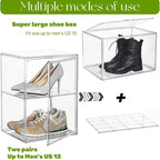 Acrylic Display Case with an Adjustable Divider, 2 Tiers XXX-Large Boot Shoe Storage Boxes Clear Plastic Stackable Storage Bin with Lids Super Large Clear Display Box for Shoes, Collectibles