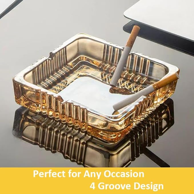 Handmade Glass Ashtray, Ashtray Ash Holder for Indoor or Outdoor Patio Desktop Office Smokers, Ash Tray for Tabletop Home Office Decor (Amber, XL)