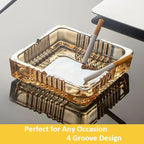 Handmade Glass Ashtray, Ashtray Ash Holder for Indoor or Outdoor Patio Desktop Office Smokers, Ash Tray for Tabletop Home Office Decor (Amber, M)