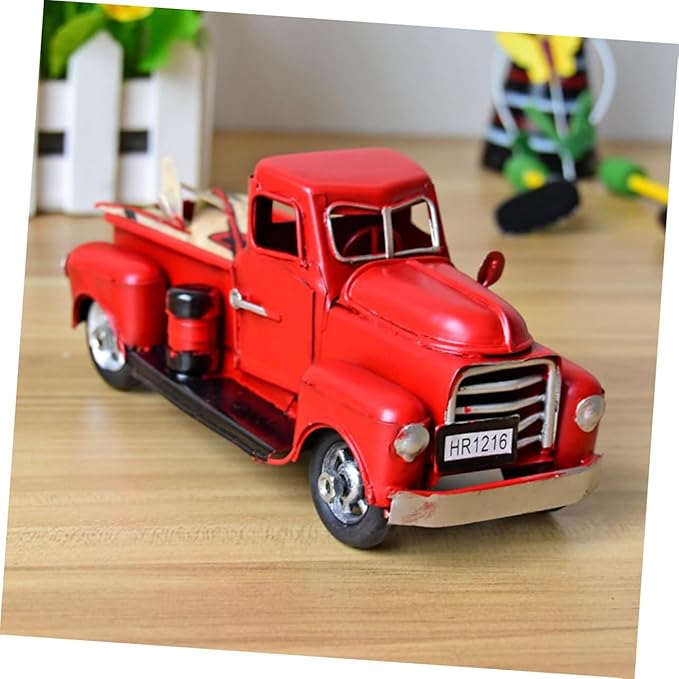 ABOOFAN Vintage Handmade Iron Car Model Retro Metal Desktop Ornament Red Decorative Toy for Decor Unique Craftsmanship for Car Enthusiasts