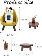 Mevodeata Cute Cat Playing Phone on Sofa and Drinking Coffee Figurine for Office Home Decor - Cute Cat Gift for Cat Lovers