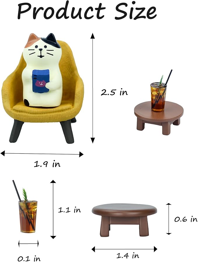 Mevodeata Cute Cat Playing Phone on Sofa and Drinking Coffee Figurine for Office Home Decor - Cute Cat Gift for Cat Lovers