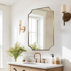 ANDY STAR Brushed Gold Rectangle Mirror, 24x36 Inch Scalloped Bathroom Mirror, Unique Rectangular Mirror with Scalloped Design, Anti-Rust Stainless Steel Frame Deep 1"