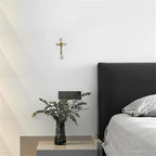 BONITTER Golden St Benedict Crucifix Metal Wall Art, 7.8x4.1 Inch Cross, Blue/White/Black/Red Wall Decor, Saint Benedic Cross for Home Decoration, Catholic Gift (White)