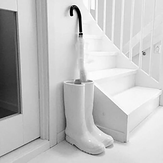 Ceramic Umbrella Stand Rack, Tall Rain Boots Umbrella Holder Rack,Entryway Canes/Walking Sticks Rain Umbrella Storage Holder for Hallway Home Office Decor(13.3 * 10.2 * 7.5inch, White)