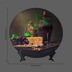 WineDecorative Plate Stand, 6 Inch, Cheese And Walnut Wine Round Display Plate, Handmade Ceramic Ornament, for Kitchen Living Room Office Countertop Decor
