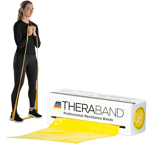 THERABAND Resistance Bands, 6 Yard Roll Professional Latex Elastic Band For Upper Body, Lower Body, & Core Exercise, Physical Therapy, Pilates, Home Workouts, & Rehab, Yellow, Thin, Level 2