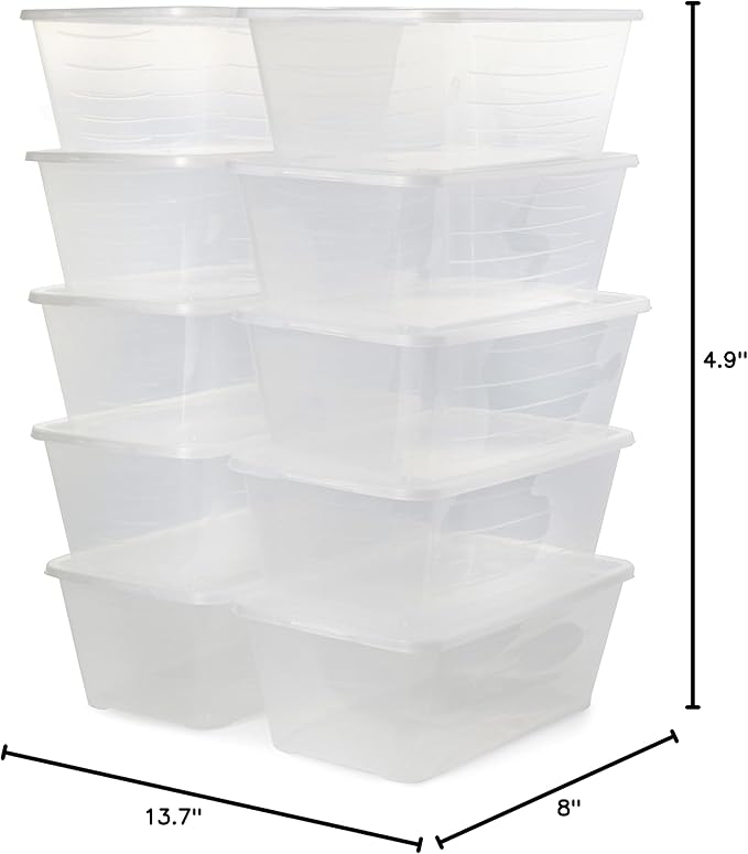 Life Story 6 Liter Plastic Storage Container Set, Stackable Shoe, Accessory, and Home Closet Organizational Tote Bins with Secure Lids, 40 Pack, Clear