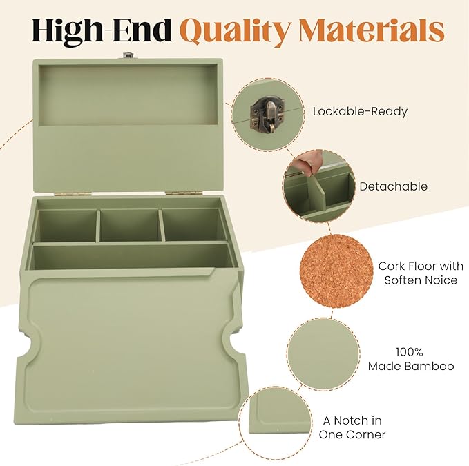 Large Bamboo Storage Box with Removable Tray Kit - Decorative Box Set, Glass Jars, and Accessories Wooden Storage Kit and Accessories Tool.Birthday Gifts