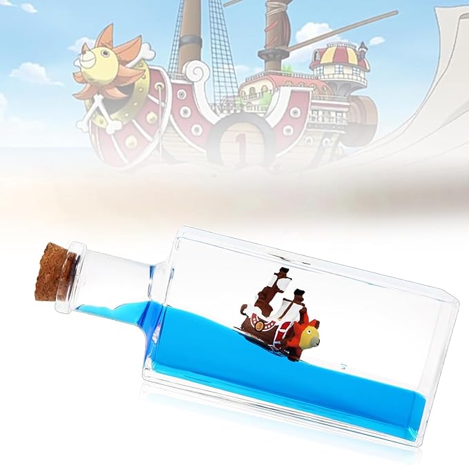 Unsinkable Boat One Thousand Pirate Ship Piece Model Sunny Ornaments in a Bottle Box Acrylic Cruise Ship Fluid Drift Paperweight Desk for Decoration Boys Girls Gifts (Blue-b)