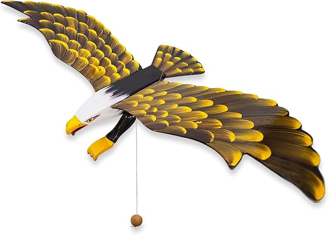 WitnyStore Wooden Bird Mobile 25" Yellow Black Flying Eagle Hand Made Painted Wood Flapping Wing Birds Hanging Ceiling Decor Wind Chimes Handcrafted Animal Decorative Collectible Décor Gifts Souvenirs