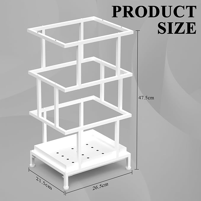 Umbrella Holder for Entryway, Metal Umbrella Stand with Water Tray and Cane Holder, Adjustable Feet, 10.4 x 8.4 x 18.7 in, Suitable for Home, Office, and Shopping Mall (White)