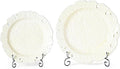 KAMMAK Ceramic Decorative Plate Set of 2, Porcelain Plates for Kitchen Dining Room Wine Cabinet Home Decor, Vintage Collector Plates with 2 Display Stand, Cream-White Leaves (8-inch + 10-inch)