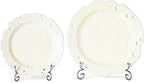 KAMMAK Ceramic Decorative Plate Set of 2, Porcelain Plates for Kitchen Dining Room Wine Cabinet Home Decor, Vintage Collector Plates with 2 Display Stand, Cream-White Leaves (8-inch + 10-inch)