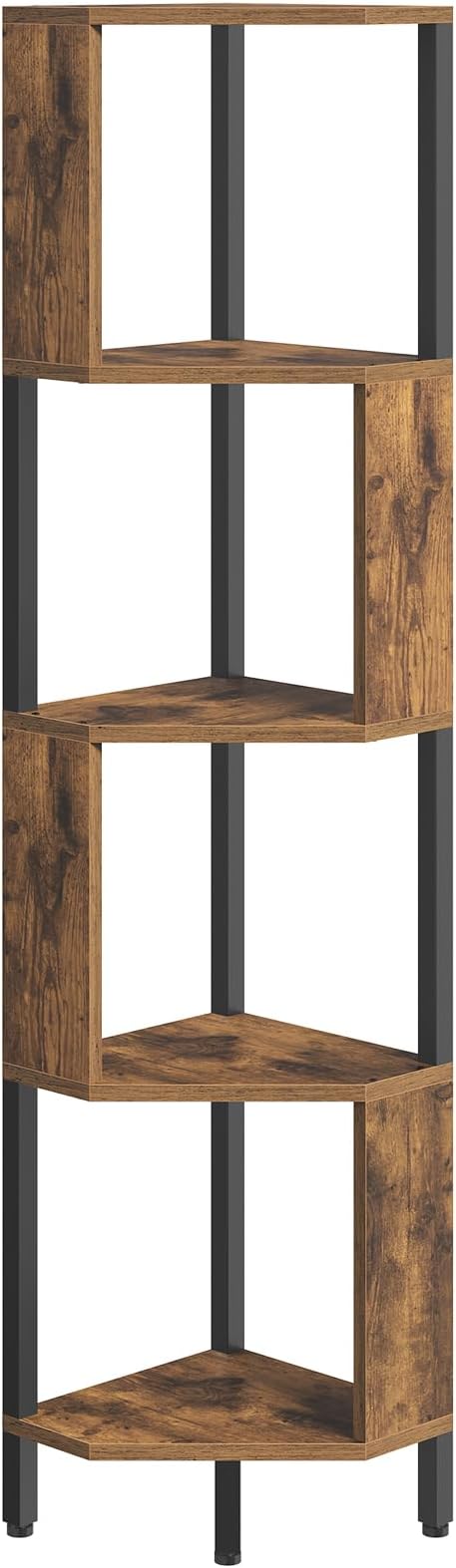 YATINEY 5-Tier Corner Shelf, Industrial Corner Storage Stand, Corner Bookshelf with Metal Frame, Freestanding Corner Shelf Stand for Living Room, Study, Bedroom, Rustic Brown and Black CJ11BR