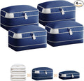 Compression Storage Bags for Comforters - 4 Pack Long Large 100L Compression Bags, 3-Layer Washable Ultra Space Saving Self Comforter Storage Bag for Blankets, Sheets, Clothes, Navy Blue