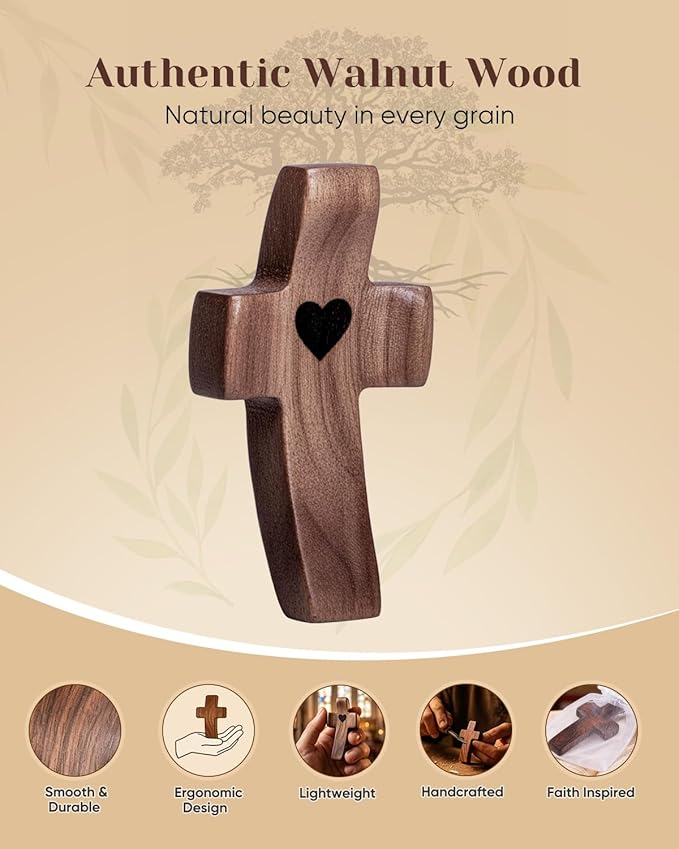 100-Pack Wooden Cross Fidget, Handmade Pocket Wood Crosses, Cross My Heart | Encouragement Gift, Relieve Anxiety for Yourself, Inspirational Easter Gift for Christian Faith, Prayer, Father Day Gifts