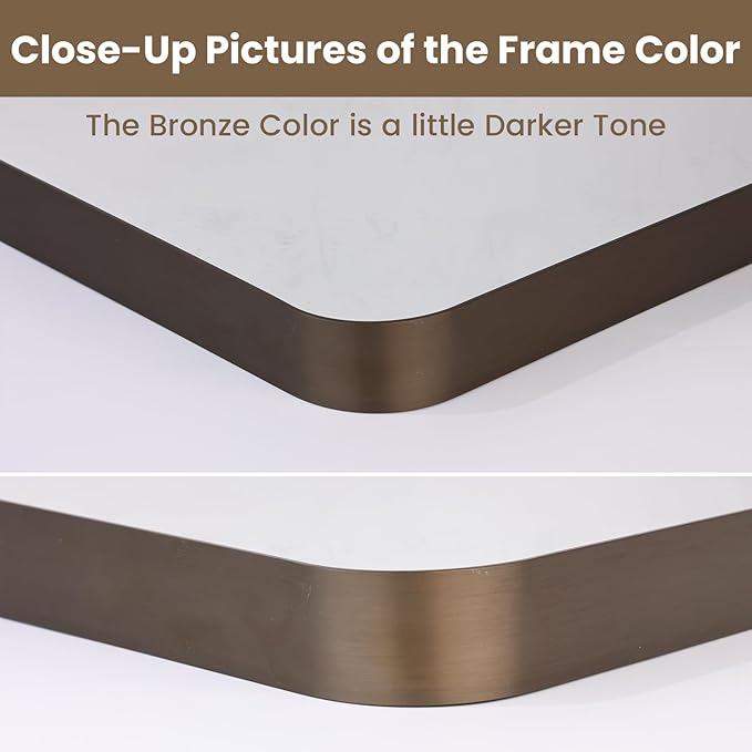 LOAAO 60”X28” Bronze Bathroom Mirrors for Vanity, Rounded Rectangle Brushed Bronze Metal Frame Mirror, Anti-Rust, Tempered Glass, Hangs Horizontally or Vertically