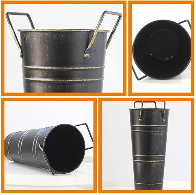 NOLITOY Metal Umbrella Stand Rack Large Umbrella Holder Bin Freestanding Walking Stick Cane Holders Rustic Farmhouse Flower Bucket Vase for Entryway Office Home Black