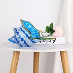 DOVDOV Hand Blown Glass Shell Decoration, Modern Art Glass Conch Statue, Blue and White Home Decorative Shells for Home Living Room, Coffee Table, TV Stand, entryway Entrance, Mantelpiece Decoration