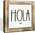 Hola Wooden Box Signs, Spanish Hello Signs for Front Door Decor, Farmhouse Desk Sign Decor, Home Office Decors, Tabletop Decors for Cafe Shop Classroom, Housewarming Decoration, 5.9×5.9 inches