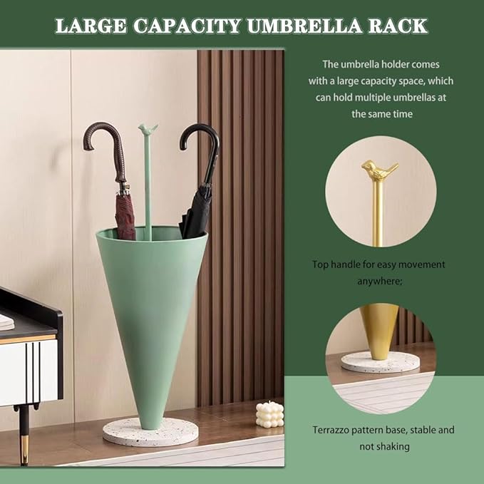 Umbrella Stand Rack Umbrella Basket Tall Umbrella Shape Household Storage Bucket, Multifunctional Umbrella Rack, Nordic Umbrella Stand For Hotel, With Bird Shape Handle ( Color : Green , Size : 30*85c