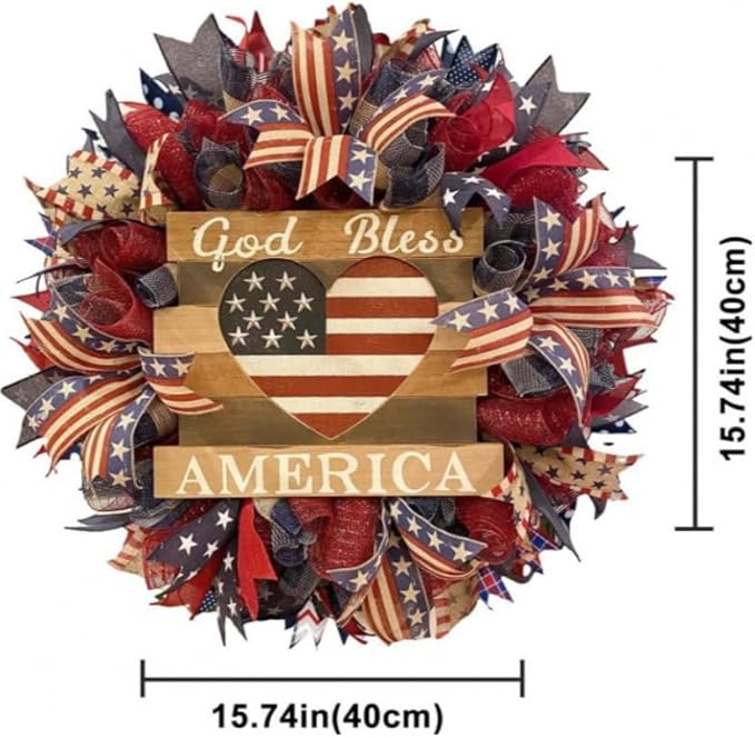 250th Anniversary Patriotic Wreath, 1776-2026 American Independence Day Wreath,16 in Red White Blue Front Door Wreath, Indoor Outdoor Home Decor for 4th of July, Memorial Day, Veterans Day (D)