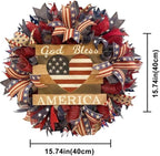 250th Anniversary Patriotic Wreath, 1776-2026 American Independence Day Wreath,16 in Red White Blue Front Door Wreath, Indoor Outdoor Home Decor for 4th of July, Memorial Day, Veterans Day (D)