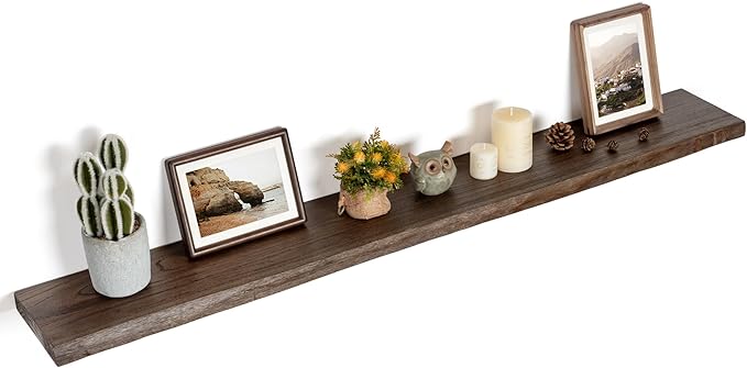 FLYJOE Floating Shelves for Wall Decor, Rustic Solid Elm Wood Live Edge Floating Shelves Wall Mounted, Wall Shelves with Invisible Bracket for Living Room Bathroom Bedroom Kitchen, 55 Inch, Walnut