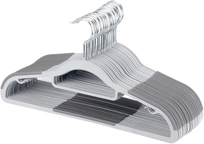 Coat Hangers, Pack of 50 Plastic Clothes Hangers, Space-Saving,Super Non-Slip,11lb Weight Capacity (Grey)