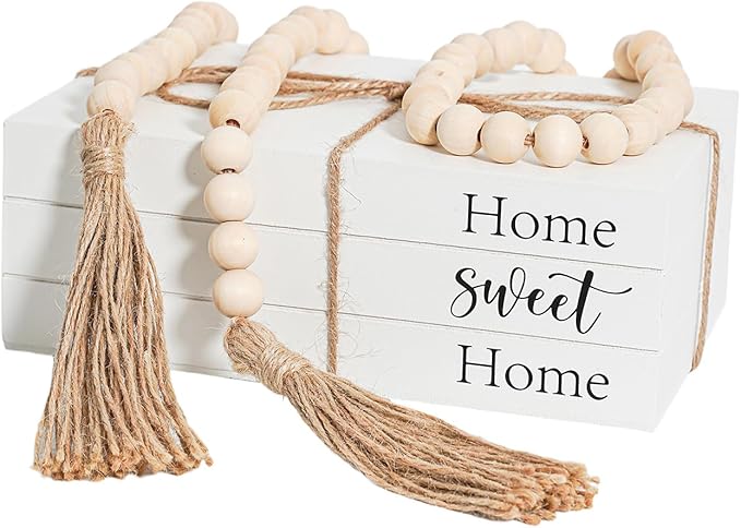 Decorative Books for Home Decor, Wooden Faux Book for Decoration, Farmhouse Stacked Display Books (Home Sweet Home)