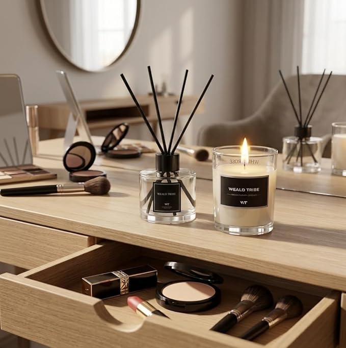 WEALD TRIBE Reed Diffuser Set of 3 for Bathroom Air Fresheners, Oil Defusers Sticks | Bamboo, Sage & Sea Salt, Sandalwood Ebony Scent(1.7 fl oz Each Pack) Home Fragrance with 12 Sticks | Shelf Decor