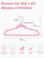 Smartor Kids Velvet Hangers 50 Pack, 14 Inch Premium Non Slip Kids Felt Hangers for Closet, Space Saving Toddler Clothes Hanger for Youth's Childrens' Clothes (Rose Gold Hook)- Pink
