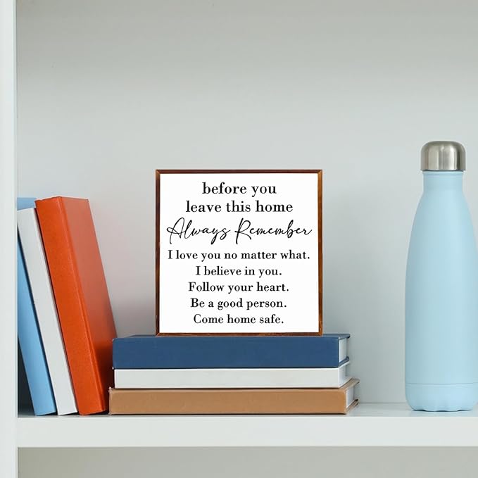 Inspirational House to live in Farmhouse, Entryway Decor Wooden Box, Always Remember You are Braver Than You Think Rustic Wood Block Plaque Box Sign for Family Friends Shelf Table Decoration. （white）