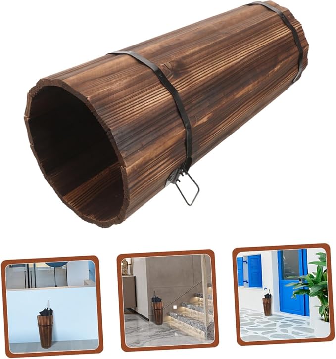 MAGICLULU Handmade Carbonized Wood Stand Modern Umbrella Stand Storage Tube for Umbrellas Walking Sticks and Decorative Fans Indoor Outdoor