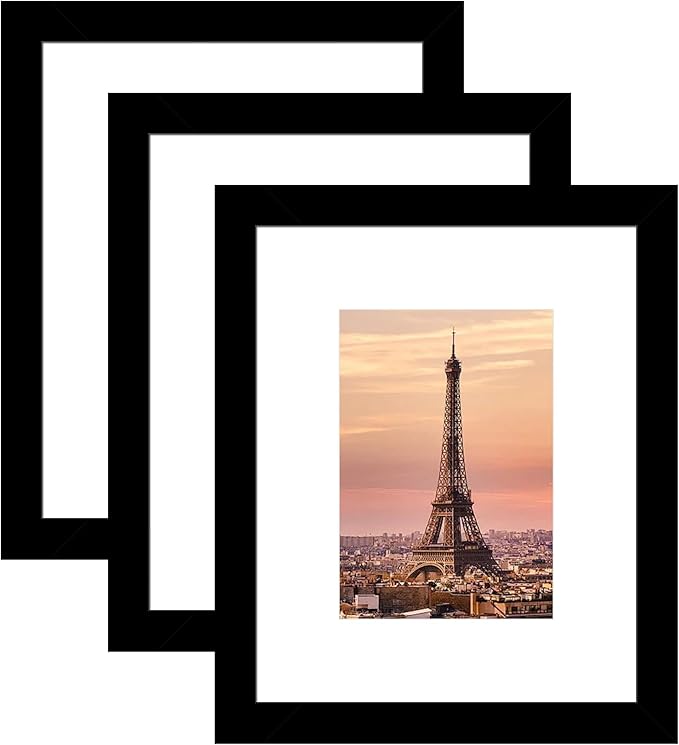 8x10 Picture Frame 3 Pack - Black Poster Frame Display Pictures 5x7 with Mat or 8 x 10 Without Mat for Wall Hanging Horizontal and Vertical