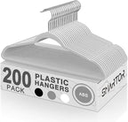 Smarter Plastic Hangers 200 Pack - Slim Non-Velvet Hangers with 360° Swivel Chrome Hook & Non Slip Notches - Ideal for Dresses Coats Shirts Jackets & More - Gray