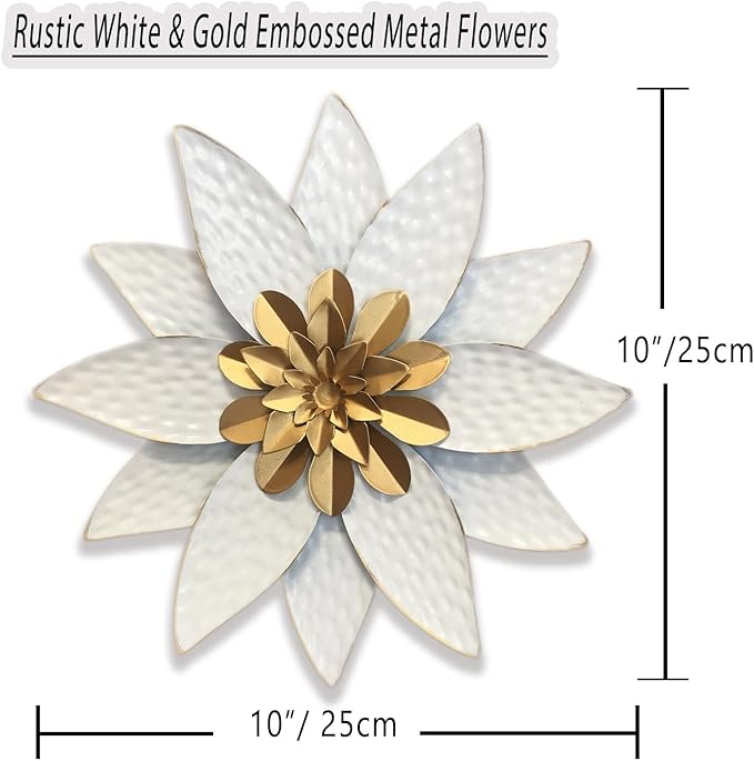 Metal Flower Wall Art Decor,10" Rustic Modern Antique Floral Sculpture, Distressed Iron Wall Hanging Home Decoration Accent Artworks for Indoor Kitchen Bedroom Living Office Outdoor Garden Patio