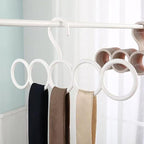 ﻿﻿﻿﻿﻿﻿﻿﻿﻿﻿﻿7-Piece Multifunctional Scarf Organizer for Belt, Waistband, and Tie Holder, 5-Ring Hole Slots Design to Save Space | Essential for Home Wardrobes | Storage Tool for Housewives (White)