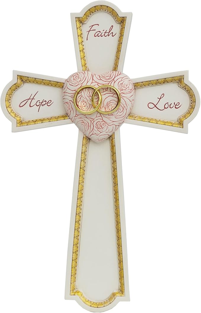 Grace4Joy Wedding Wall Cross, 10 Inches Marriage Prayer Cross Decor Vow Renewal Gifts, Hand Painted Faith Hope Love Wall Decor Religious Wedding Gifts for Couples