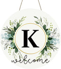 Monogram Letter K Wreaths for Front Door Wreath Wooden Welcome Sign for Front Door Decor Floral Family Last Name Initial House Warming Spring Summer Porch Rustic Wall Home Kitchen Boho Decorations