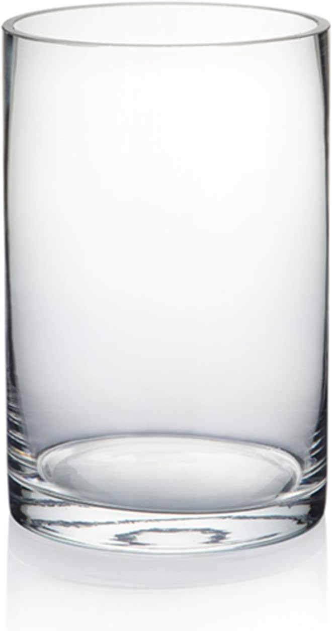 WGVI Quality Thick Weighted Clear Cylinder Glass Vases, 4" W x 6" H, Flower Arrangement Glass Candle Holders Wedding Centerpieces Terrarium Planter Floral Storage Container Pen Brush Holder, 1 Piece
