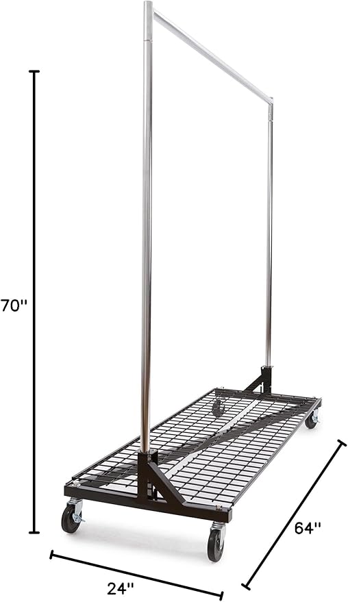 Econoco Commercial Garment Rack - Rolling Clothes Rack, Heavy Duty (Z Rack with Base Shelf, Black)