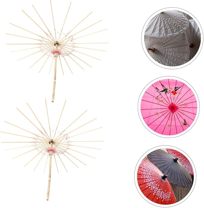 2pcs Parasol Poles Oiled Paper Umbrella Holder Yarn Ball Winder Photography Prop Paper Parasol Chinese Chic Paper Umbrella Stands Diy Crafts Switch Stage Umbrella