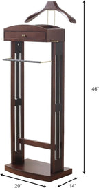 Proman Products Milan Valet Stand with Drawer, Top Tray, Contour Hanger, Trouser Bar, Tie & Belt Hooks and Shoe Rack - VL16226, Dark Walnut